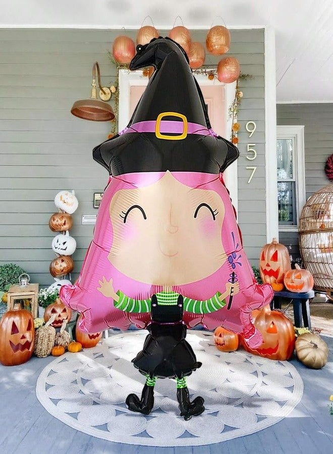 Atpata Funky 40-Inch Cute Smiling Witch Foil Balloon with Pink Hair & Witch Hat - Halloween Party Decoration, Spooky Home Decor, Giant Inflatable Witch for Trick-or-Treat Events & Themed Parties - Image 3